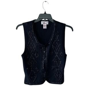 Worthington Vintage Beaded Sweater Vest Womens Small Button Up Chunky Knit Retro